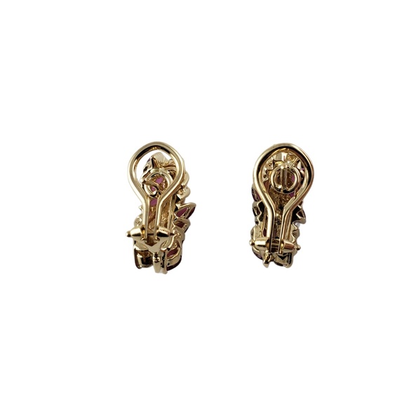 Vintage 14 Karat Yellow Gold Natural Ruby and Diamond Earrings #13644 - Picture 5 of 8
